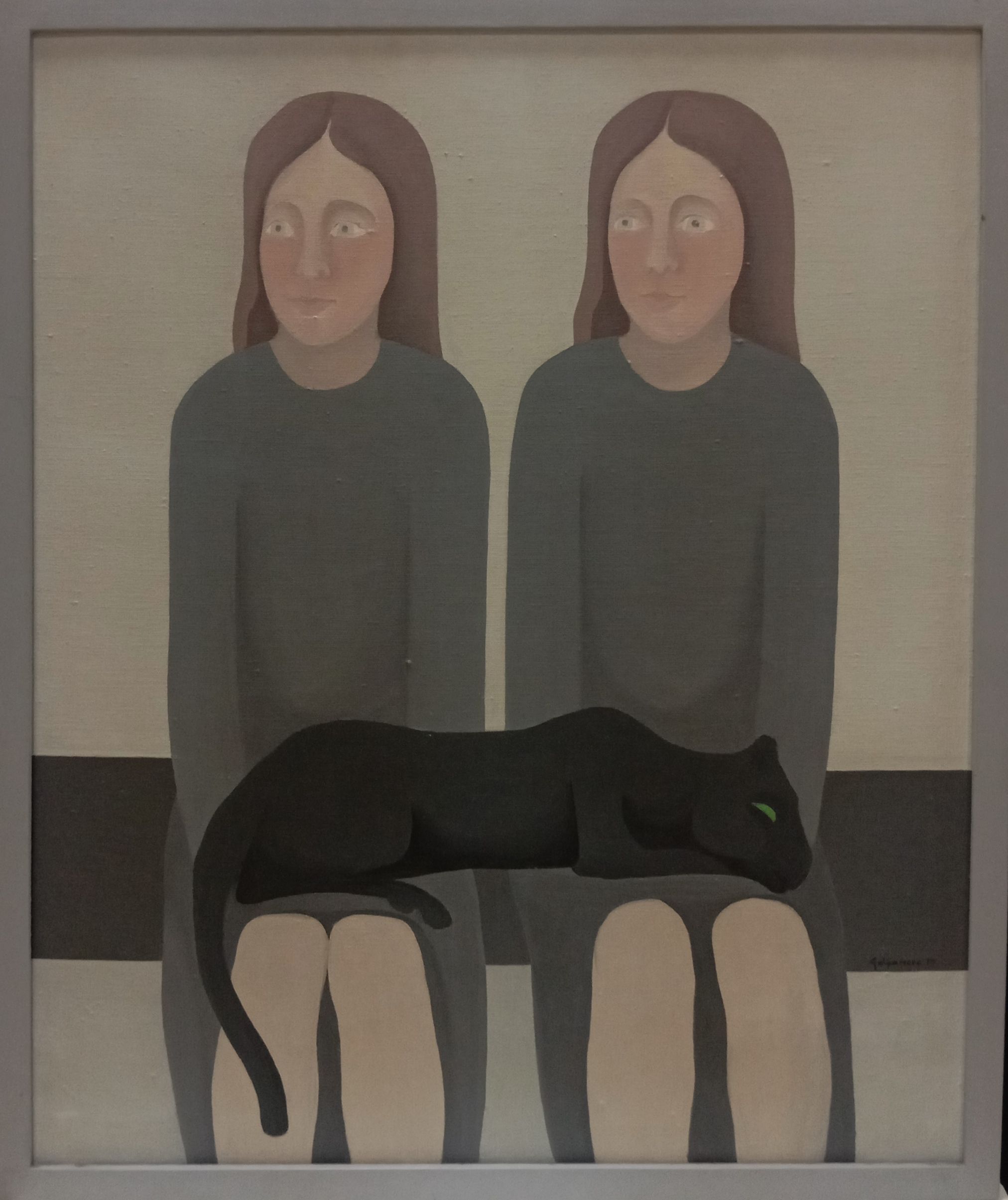 1975 Gemelas con gato 73x60 Óleo sobre lienzo